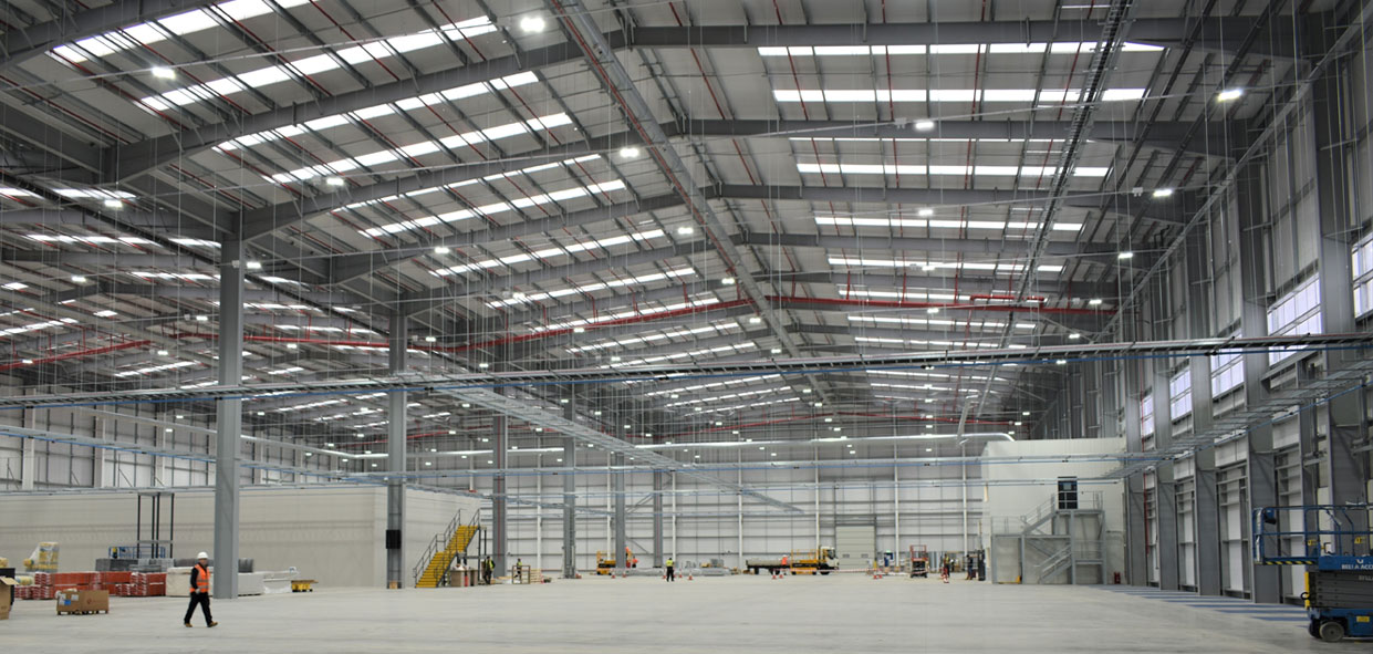 Large UK Warehouse fitted with high efficiency highbay luminaires from CEMA Lighting