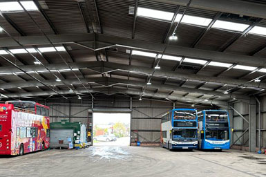 Stagecoach Bus Depot fitted with CEMA High Output HighBay luminaires 