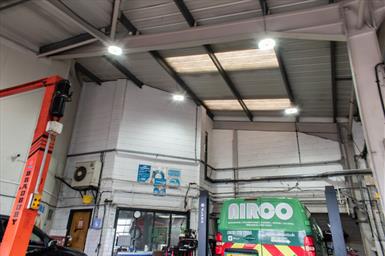 High efficiency, high output LED Highbays - bright, clear lighting for Wilson and Co, Grimsby' Mechanical Car Workshop