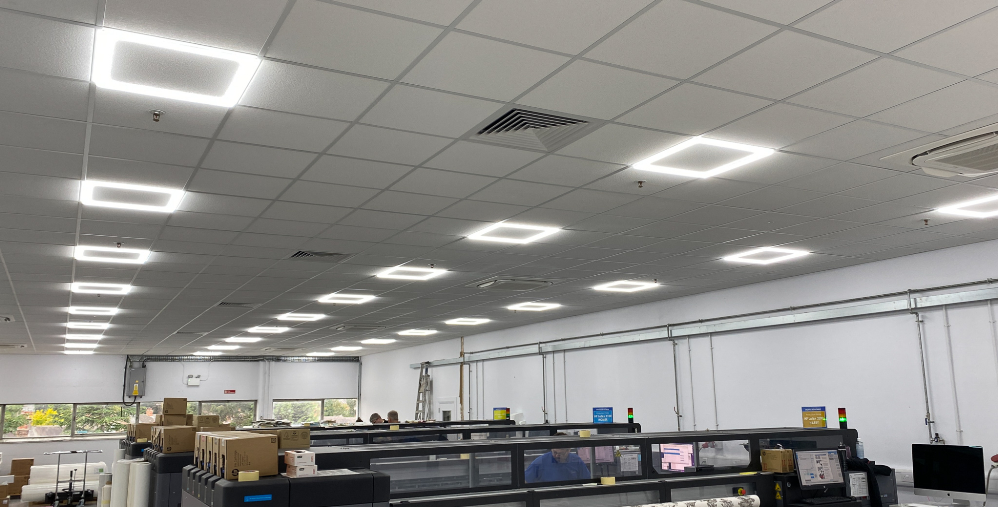 Production area with new LED Halo Panel Lighting improves wellbeing in the workplace