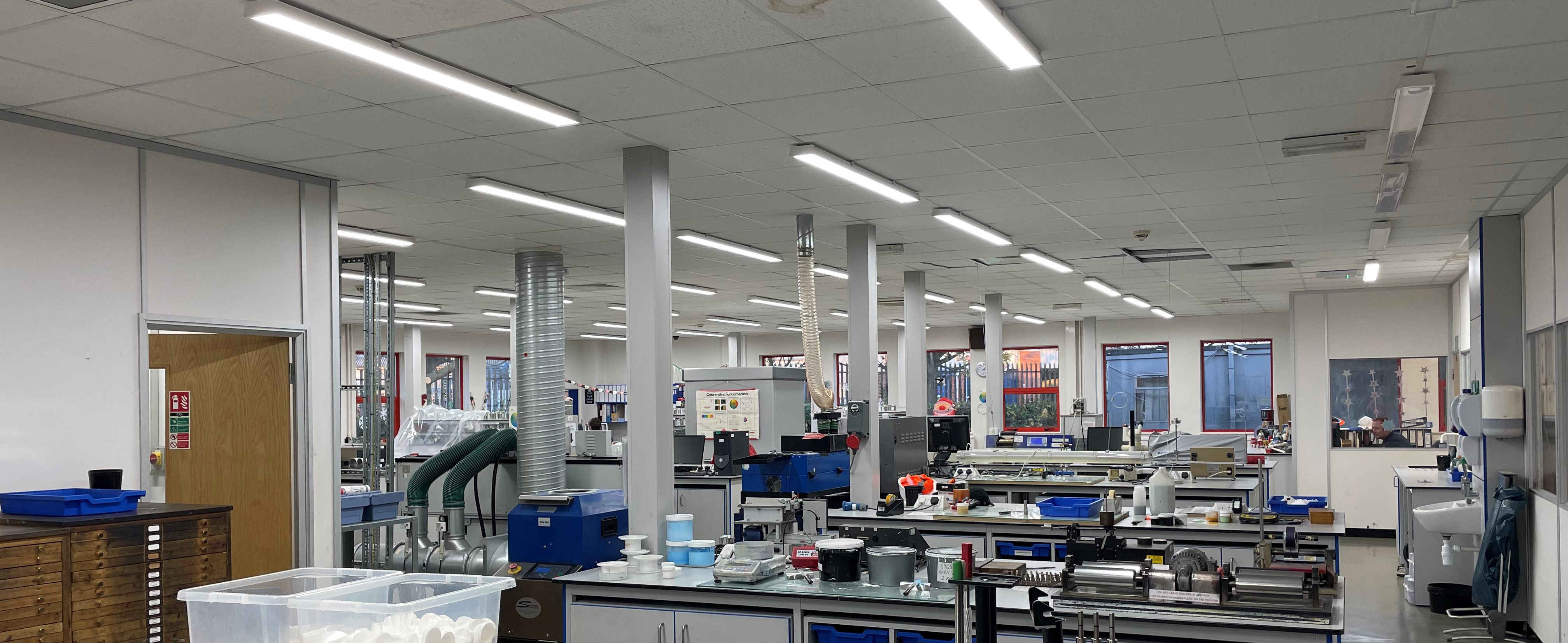 AkzoNobel, coatings specialists in Hull, uk recieve LED lighting upgrade in their testing laboratories.